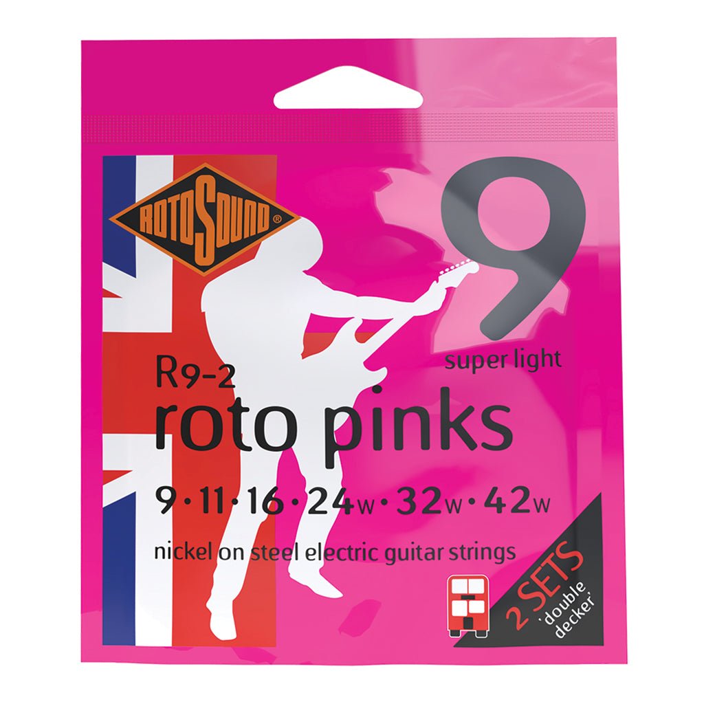 Rotosound R9 Roto Pink Electric String Set Twin Pack 9-42 Fretted Instrument Strings Sky Music