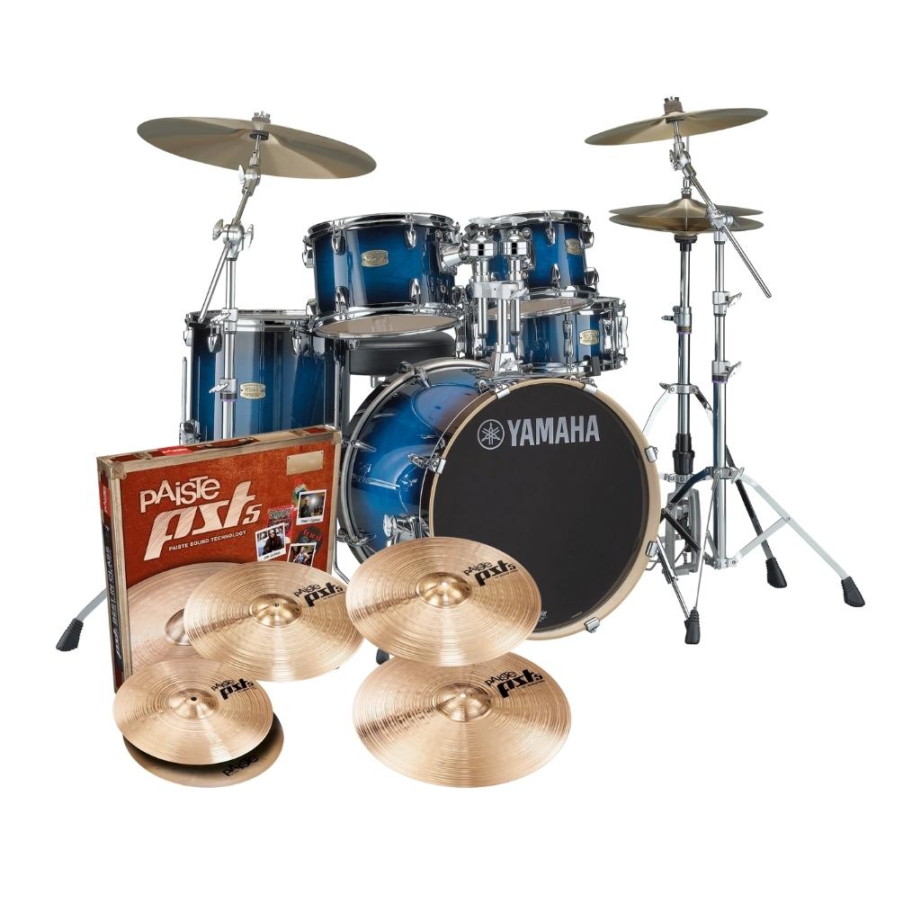 Yamaha - Stage Custom Birch Fusion Drum Kit with PST5 Universal Cymbal Pack and Hardware - Deep Blue Sunburst