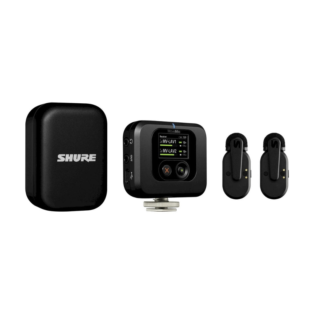 Shure Dual MoveMic Lavalier Microphones and MoveMic Receiver Kit with Charging Cases Microphones Sky Music