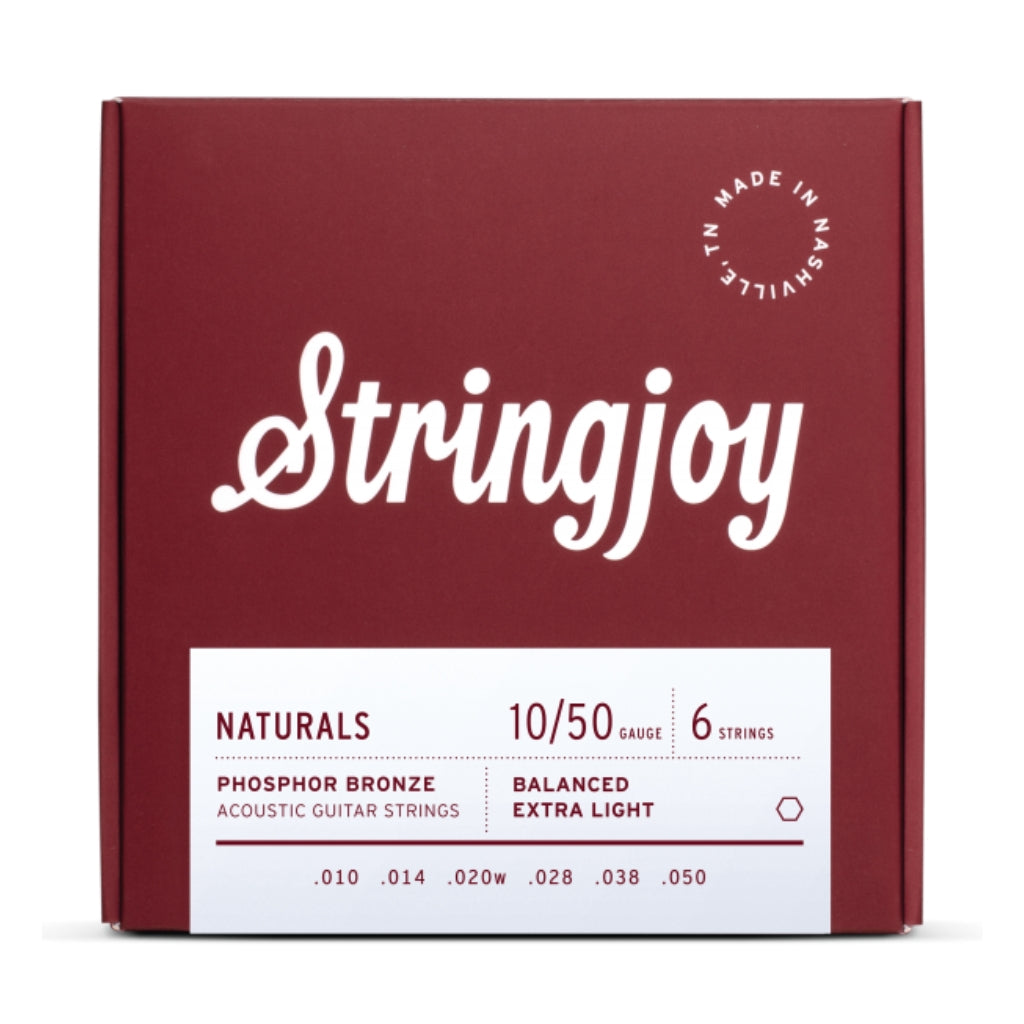 Stringjoy Naturals Extra Light Gauge 10-50 Phosphor Bronze Acoustic Guitar Strings