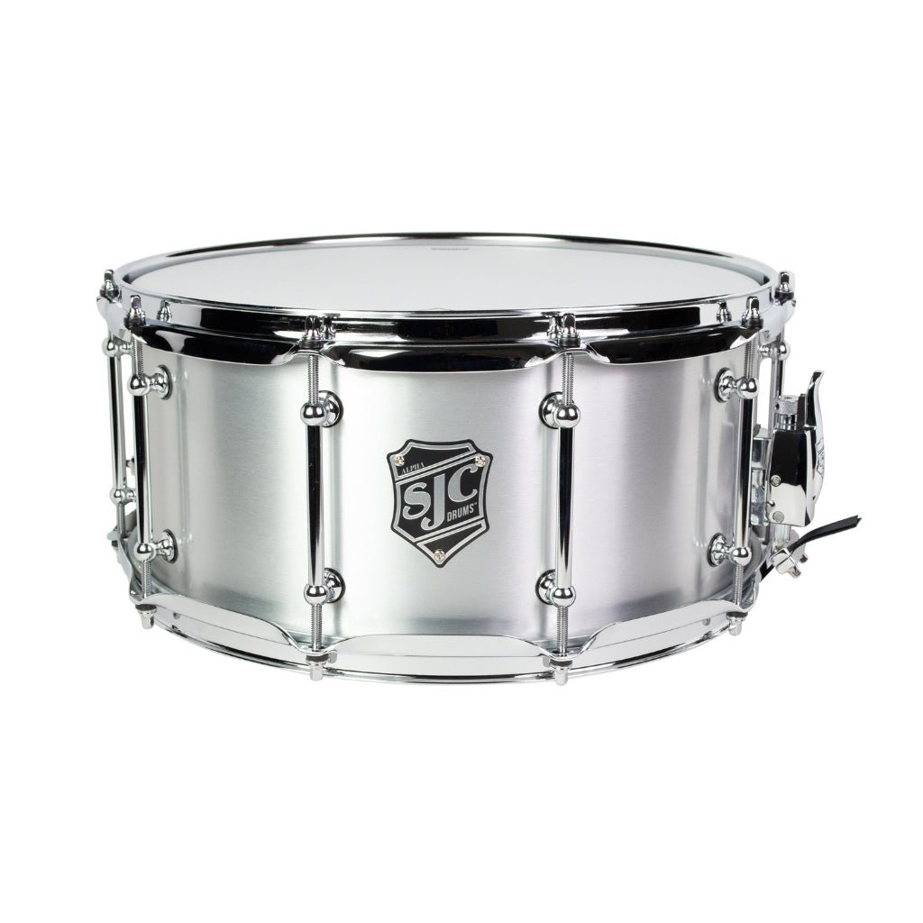 SJC Custom Drums Alpha Aluminum Snare Drum 6.5x14-inch Brushed - 1.2mm Aluminum Shell, Evans Heads &amp; Chrome Hardware Snare Drums Sky Music