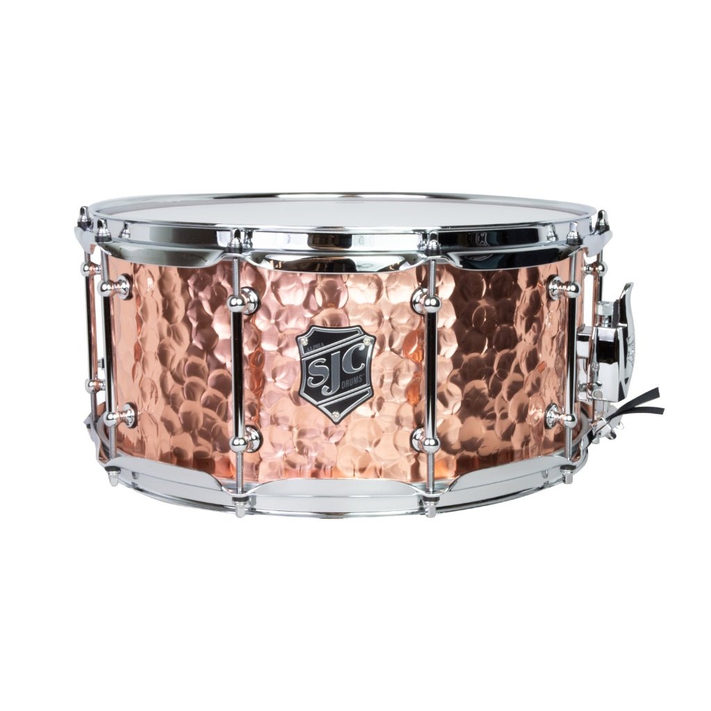 SJC Custom Drums Alpha Hammered Copper Snare Drum 14" x 6.5" Polished Copper Snare Drums Sky Music