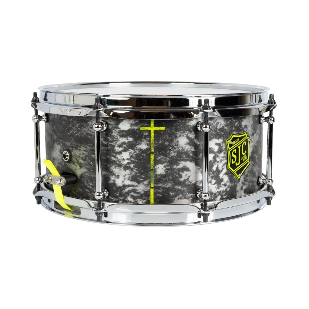 SJC Custom Drums Kevin "Pacsun" Kaine x Knocked Loose Signature "Suffocate" USA Snare Drum 6x13-inch - Distressed Aluminum Snare Drums Sky Music