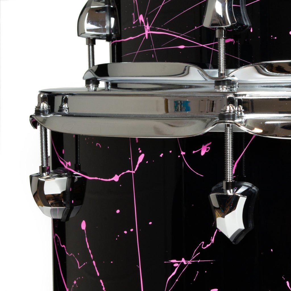 SJC Custom Drums Navigator 3-Piece Maple Shell Pack - Black with Pink Splatter Acoustic Drums Sky Music