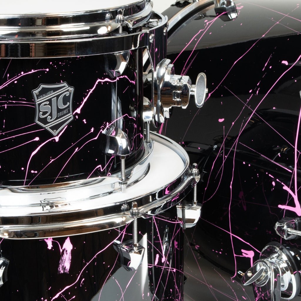 SJC Custom Drums Navigator 3-Piece Maple Shell Pack - Black with Pink Splatter Acoustic Drums Sky Music