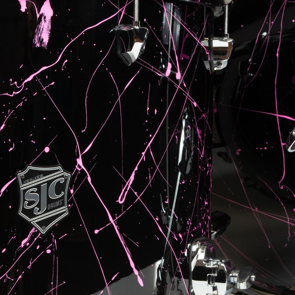 SJC Custom Drums Navigator 3-Piece Maple Shell Pack - Black with Pink Splatter Acoustic Drums Sky Music