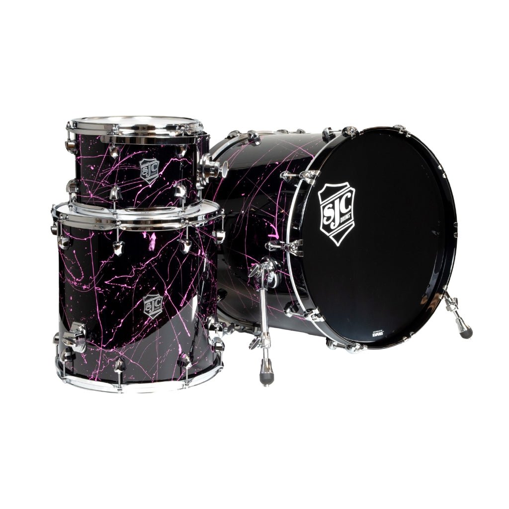 SJC Custom Drums Navigator 3-Piece Maple Shell Pack - Black with Pink Splatter Acoustic Drums Sky Music
