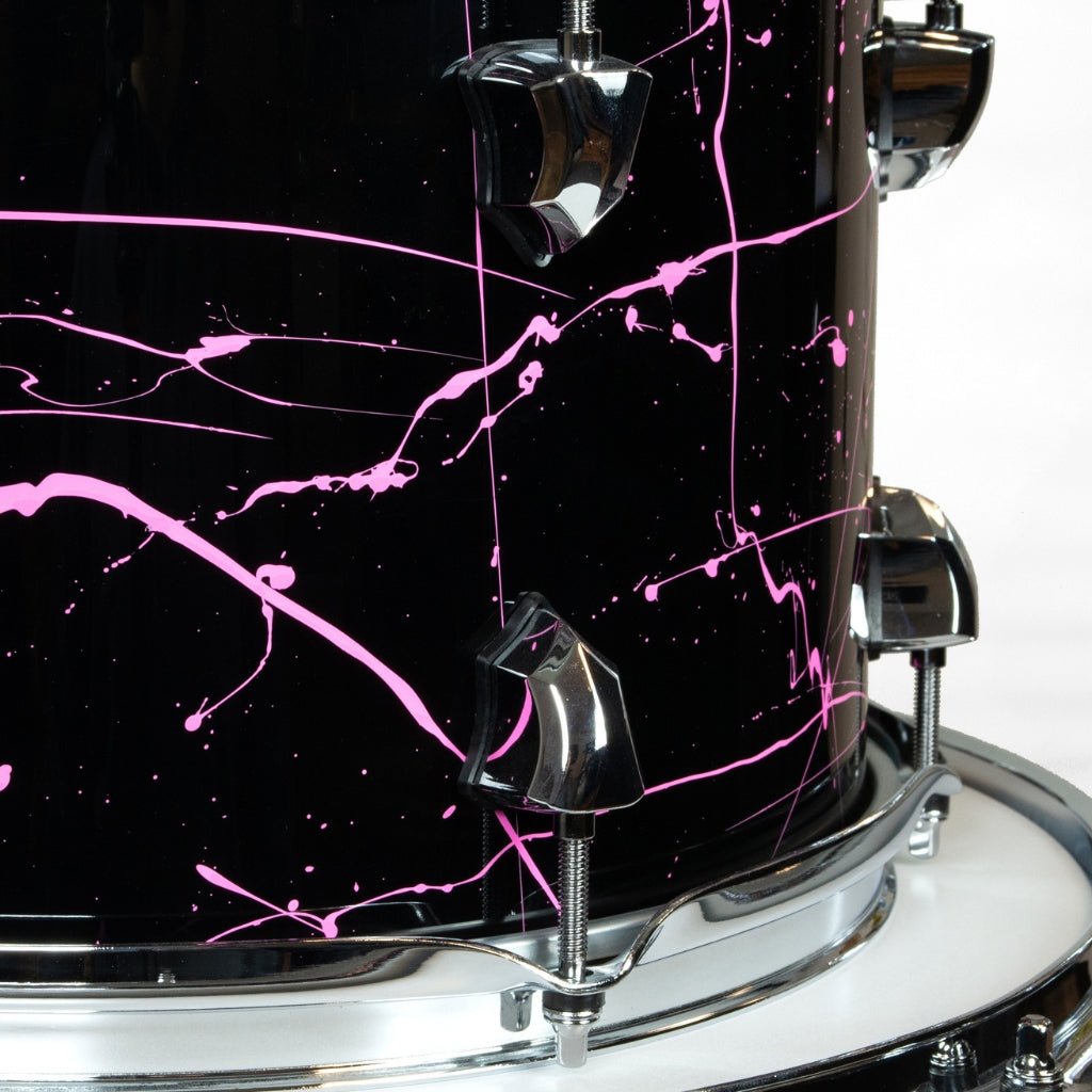 SJC Custom Drums Navigator 3-Piece Maple Shell Pack - Black with Pink Splatter Acoustic Drums Sky Music