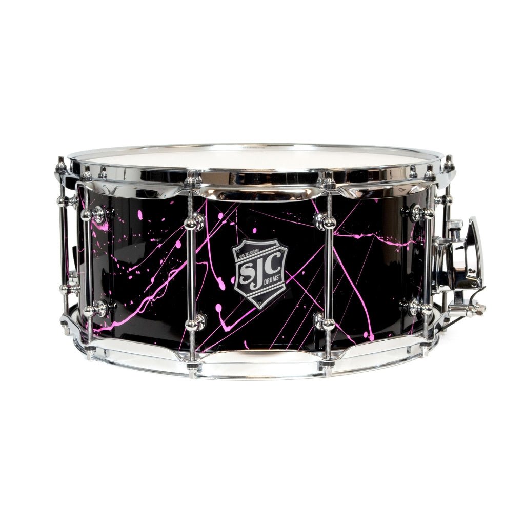 SJC Custom Drums Navigator Maple Snare Drum 6.5x14-inch - Black with Pink Splatter Snare Drums Sky Music