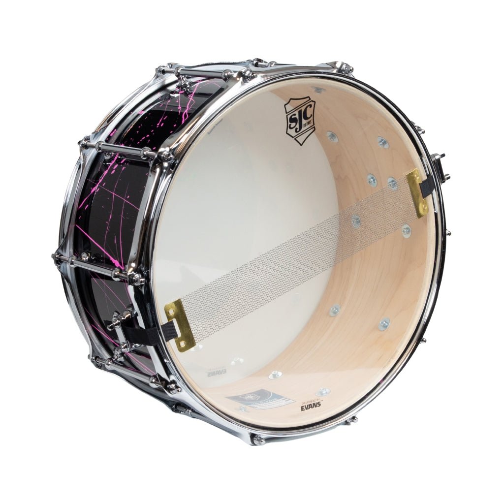 SJC Custom Drums Navigator Maple Snare Drum 6.5x14-inch - Black with Pink Splatter Snare Drums Sky Music