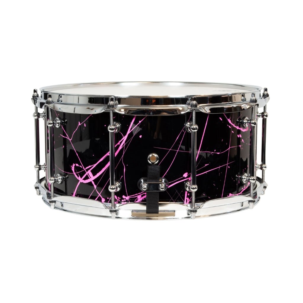 SJC Custom Drums Navigator Maple Snare Drum 6.5x14-inch - Black with Pink Splatter Snare Drums Sky Music