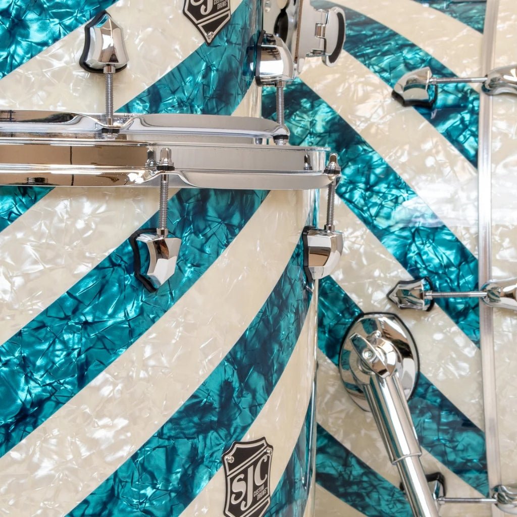 SJC Custom Drums 'The Barbershop' 3 Piece Shell Pack - Turquoise Pearl & Aged White Pearl Acoustic Drums Sky Music