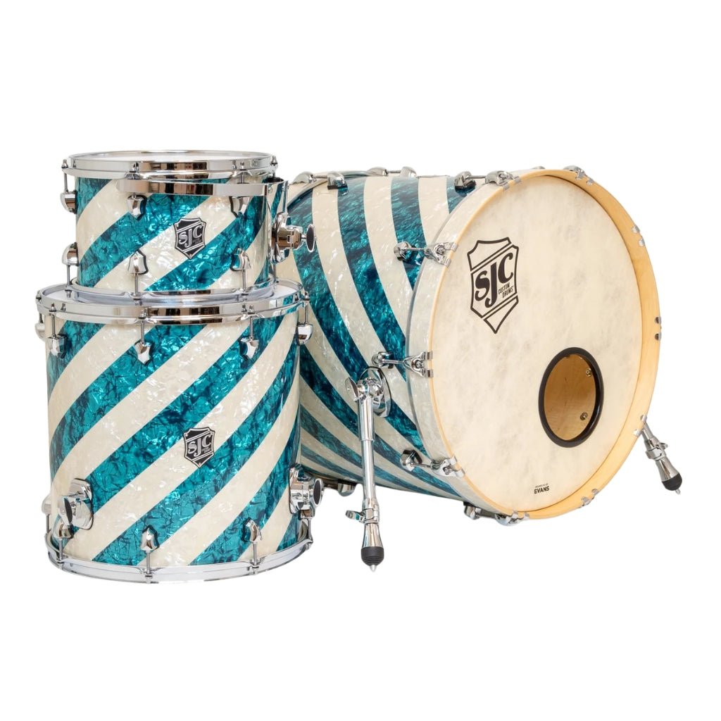 SJC Custom Drums 'The Barbershop' 3 Piece Shell Pack - Turquoise Pearl & Aged White Pearl Acoustic Drums Sky Music