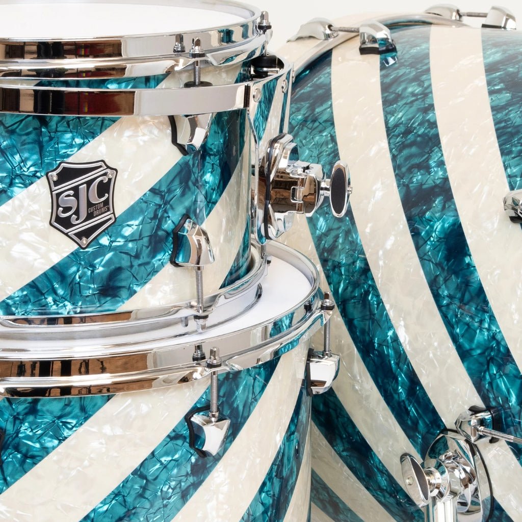 SJC Custom Drums 'The Barbershop' 3 Piece Shell Pack - Turquoise Pearl & Aged White Pearl Acoustic Drums Sky Music