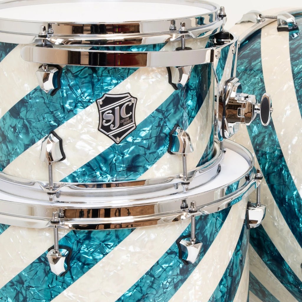 SJC Custom Drums 'The Barbershop' 3 Piece Shell Pack - Turquoise Pearl & Aged White Pearl Acoustic Drums Sky Music
