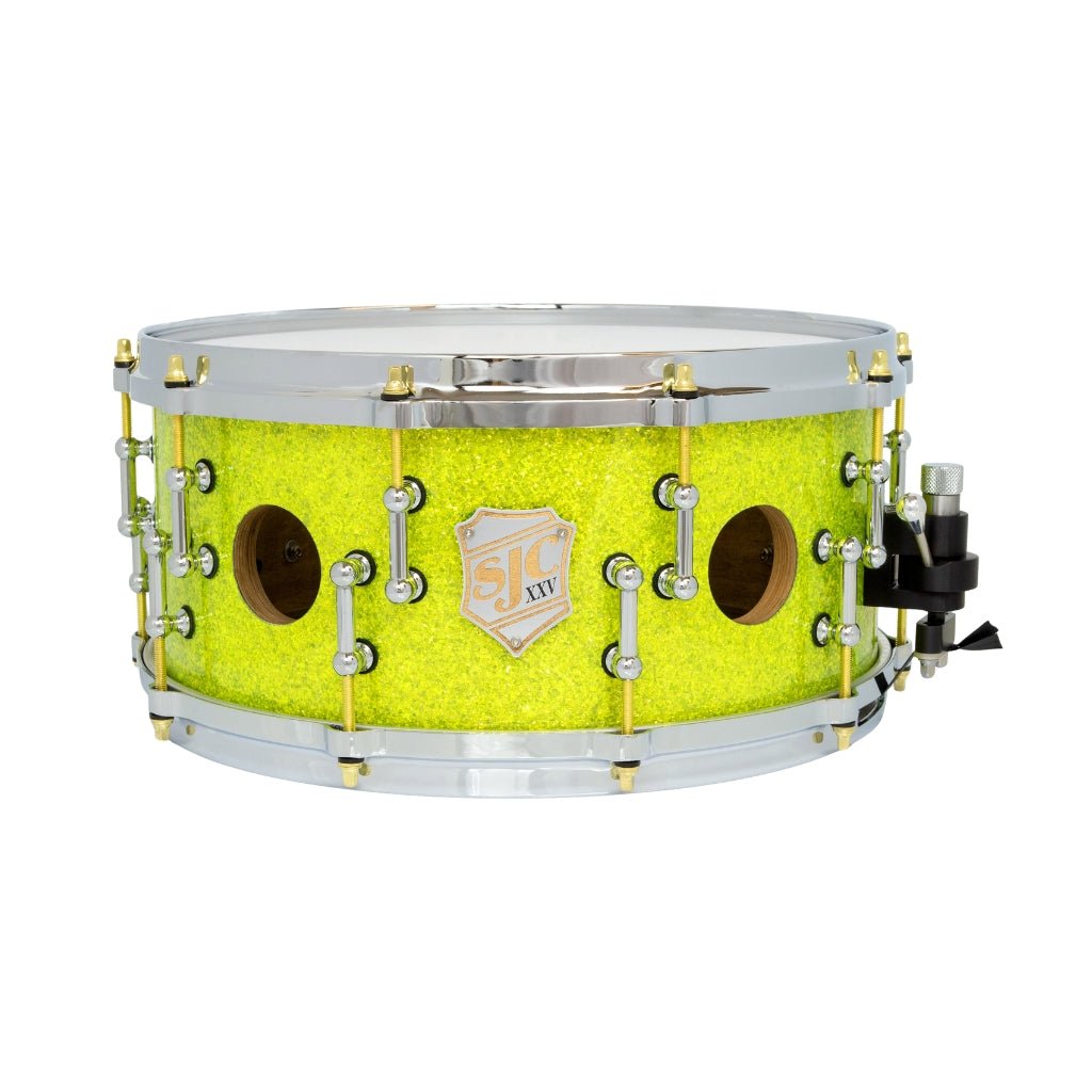 SJC Custom Drums XXV Anniversary 6.5x14-inch 25-Ply Maple Snare Drum - Lime Glass Glitter Snare Drums Sky Music