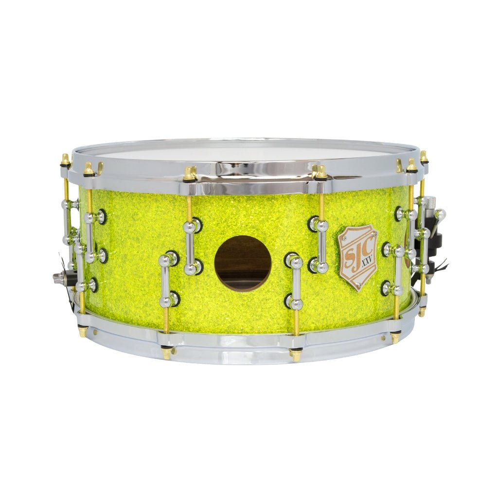 SJC Custom Drums XXV Anniversary 6.5x14-inch 25-Ply Maple Snare Drum - Lime Glass Glitter Snare Drums Sky Music