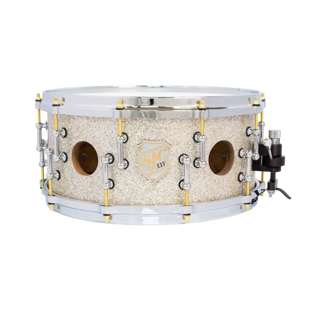 SJC Custom Drums XXV Anniversary 6.5x14-inch 25-Ply Maple Snare Drum - Silver Glass Glitter Snare Drums Sky Music