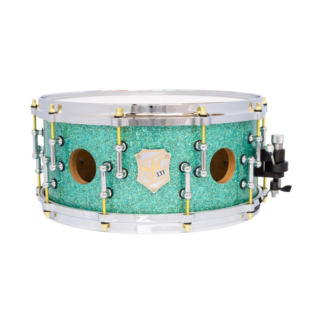SJC Custom Drums XXV Anniversary 6.5x14-inch 25-Ply Maple Snare Drum - Turquoise Glass Glitter Snare Drums Sky Music