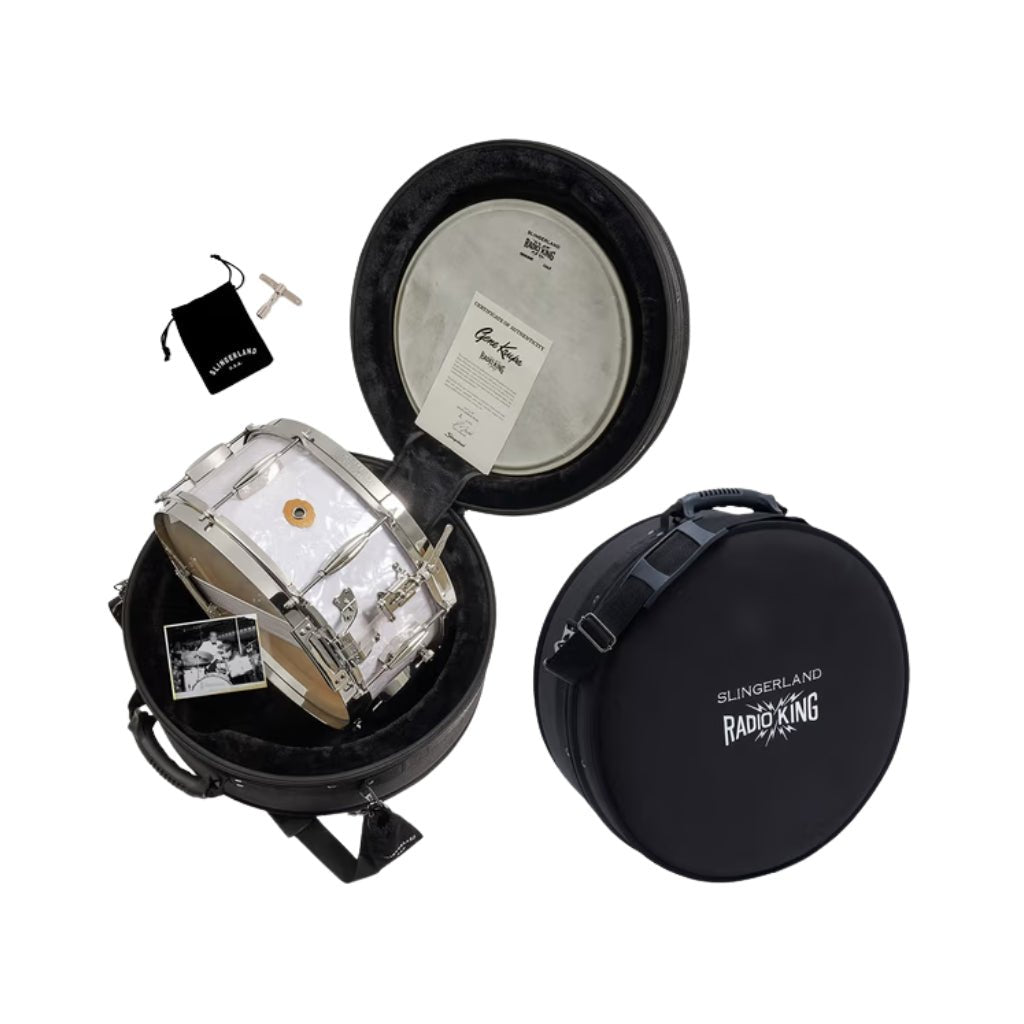 Slingerland Gene Krupa Limited Radio King 6.5"x14" Snare Drum - White Marine Pearl Snare Drums Sky Music