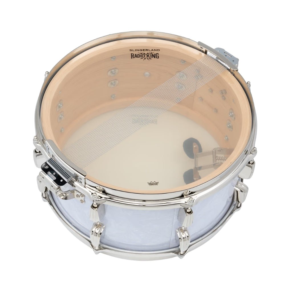 Slingerland Radio King Limited Edition Steam Bent 7" x 14" Snare Drum - White Marine Pearl Wrap Snare Drums Sky Music