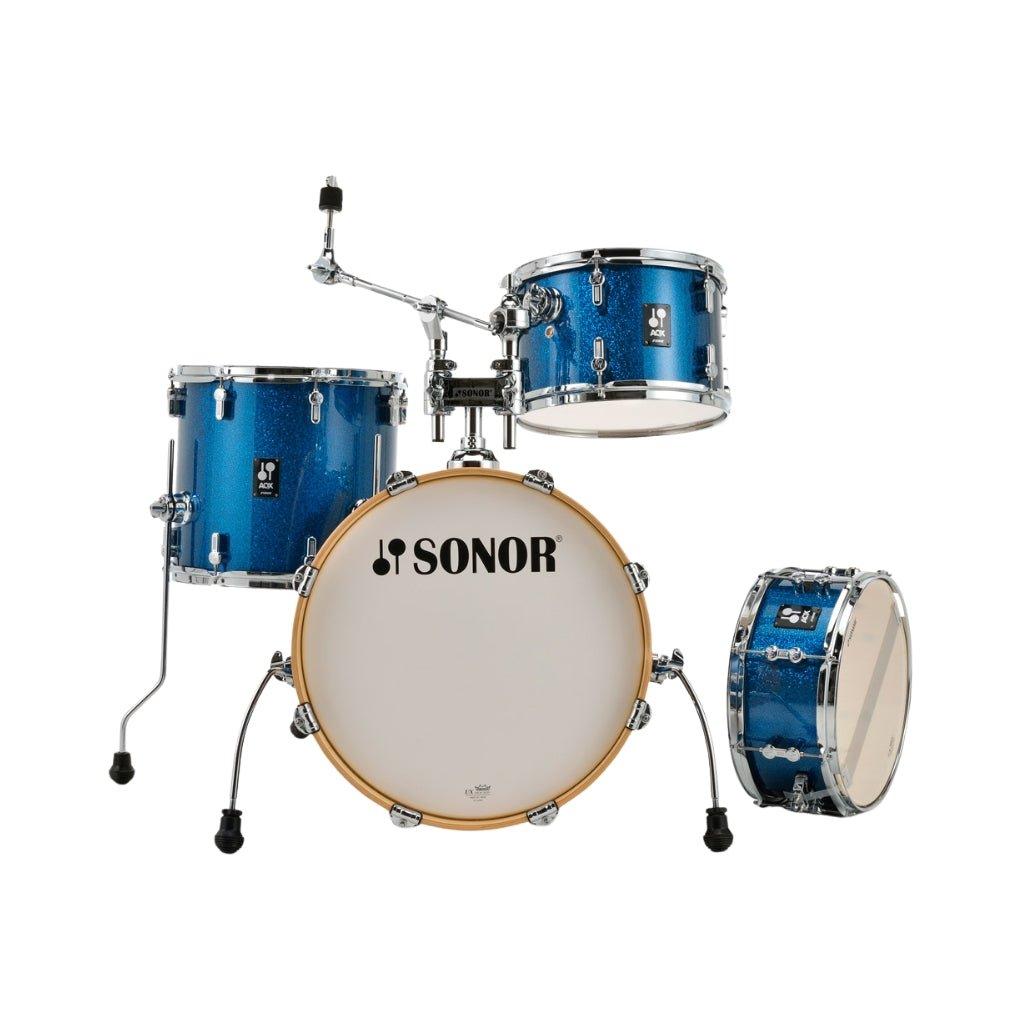 Sonor AQX Jazz 4-Piece Kit w/Tom &amp; Cymbal Holder- Blue Ocean Sparkle Acoustic Drums Sky Music
