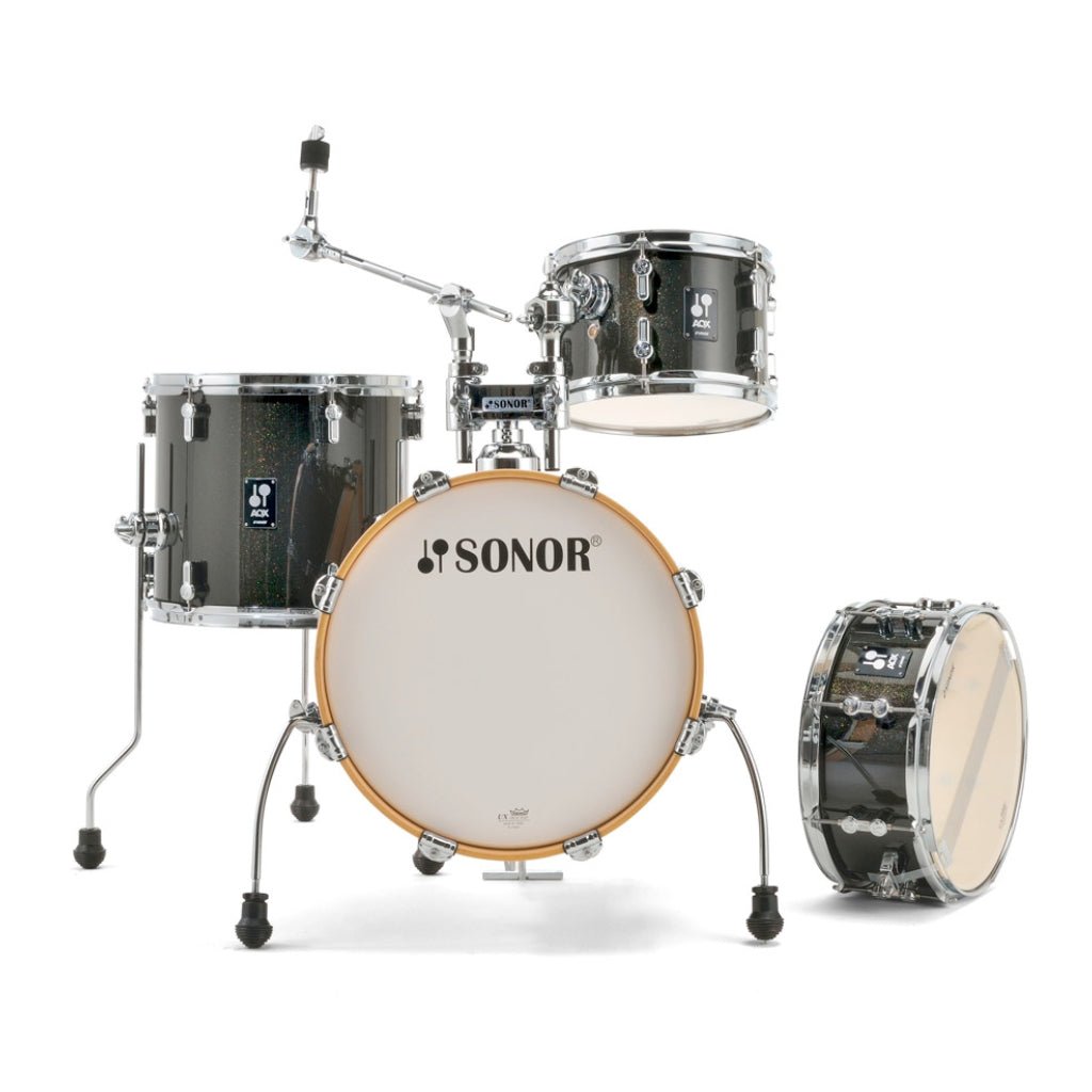 Sonor AQX Series Jungle Drum Set, Black Midnight Sparkle Acoustic Drums Sky Music