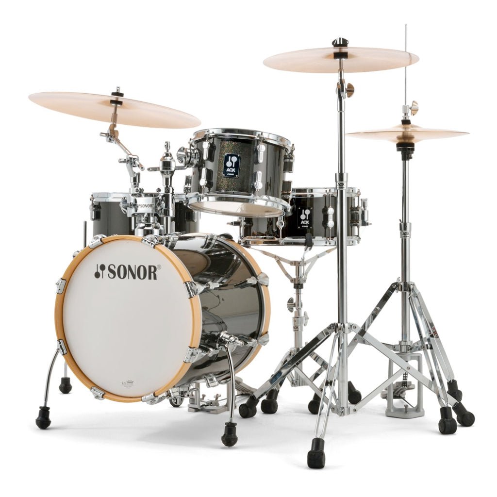 Sonor AQX Series Jungle Drum Set, Black Midnight Sparkle Acoustic Drums Sky Music