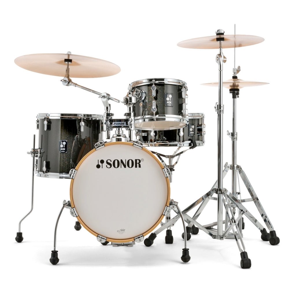 Sonor AQX Series Jungle Drum Set, Black Midnight Sparkle Acoustic Drums Sky Music