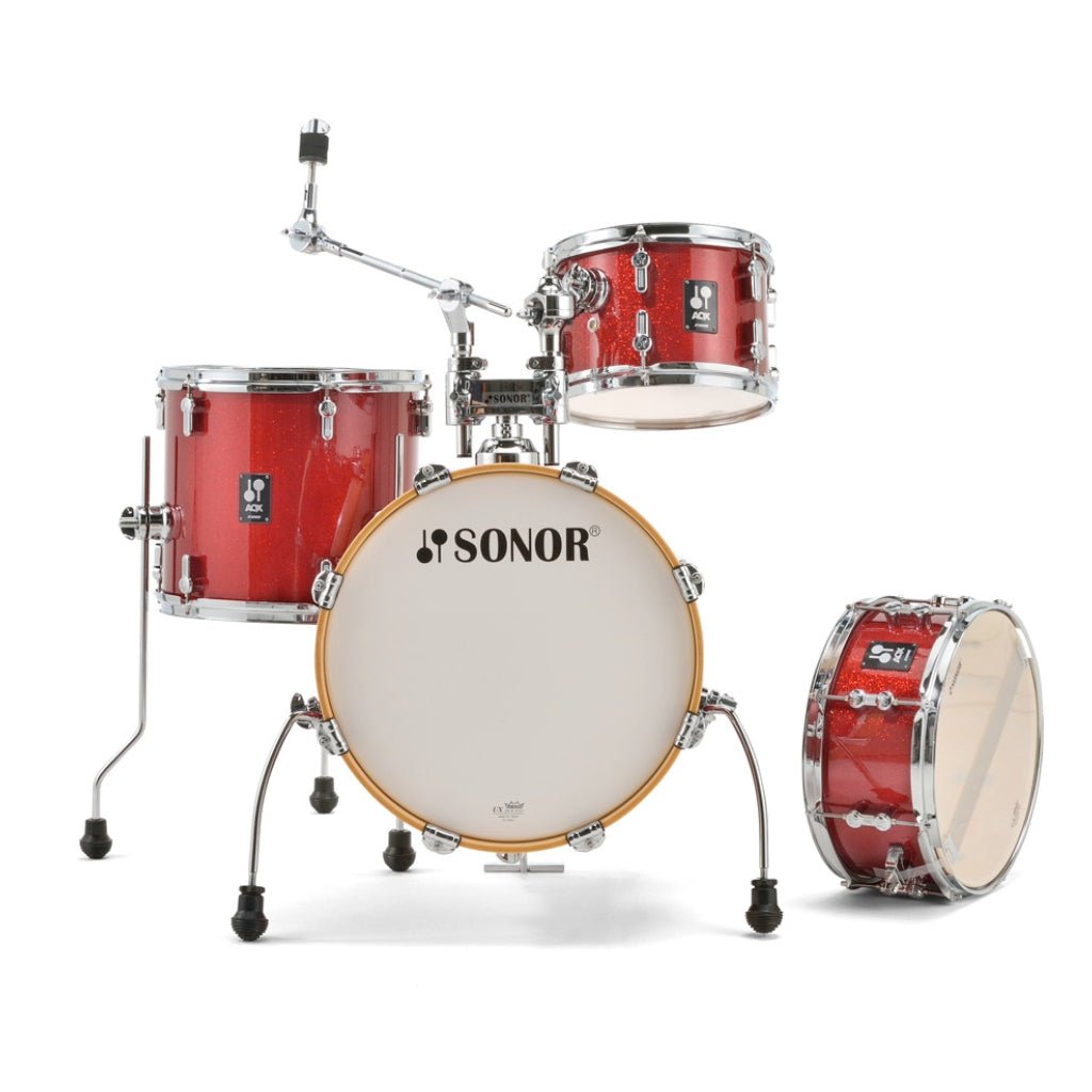 Sonor AQX Series Jungle Drum Set, Red Moon Sparkle Acoustic Drums Sky Music