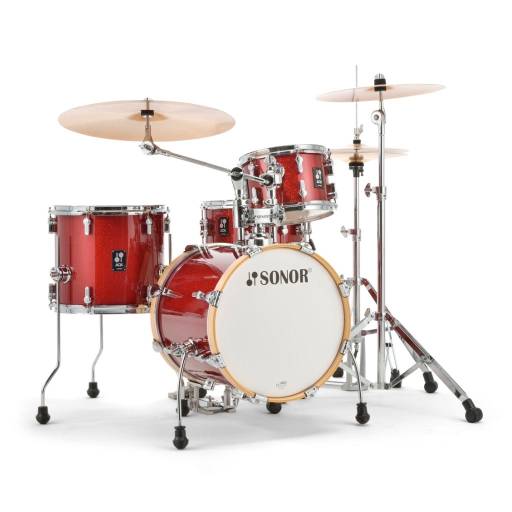 Sonor AQX Series Jungle Drum Set, Red Moon Sparkle Acoustic Drums Sky Music