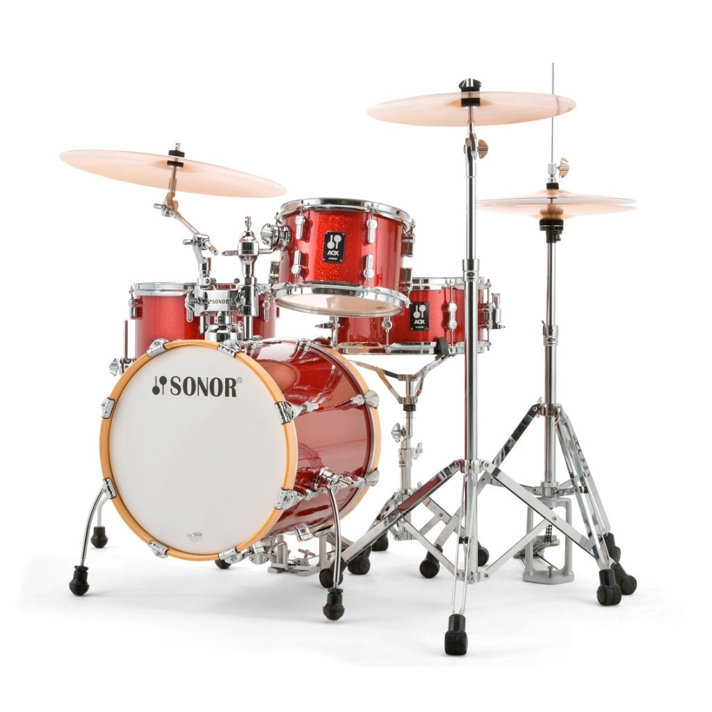 Sonor AQX Series Jungle Drum Set, Red Moon Sparkle Acoustic Drums Sky Music