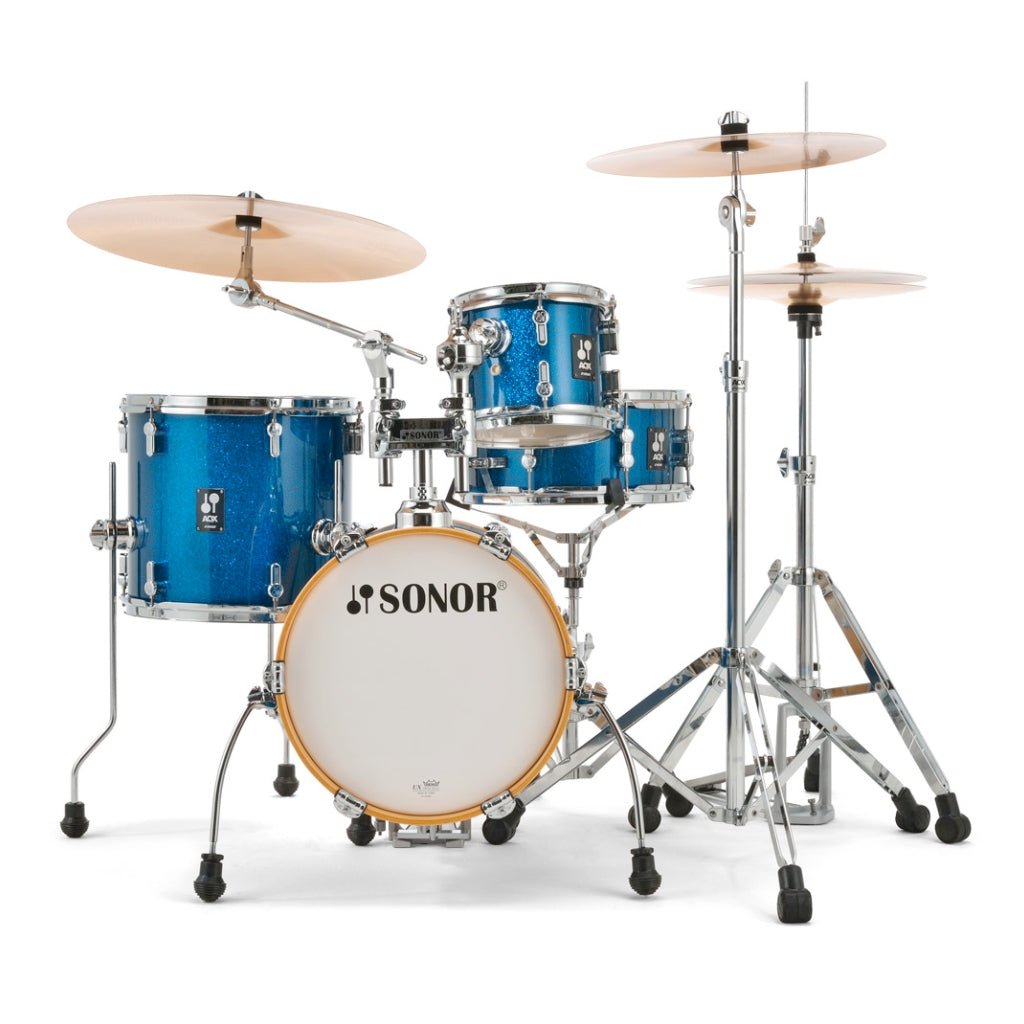 Sonor AQX Series Micro 4-Piece Shell Pack, Blue Ocean Sparkle Acoustic Drums Sky Music