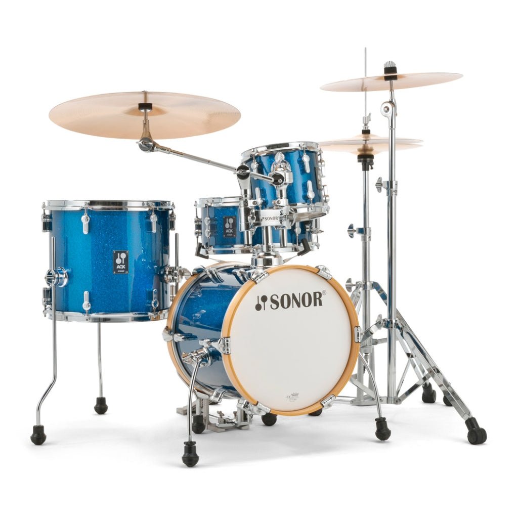 Sonor AQX Series Micro 4-Piece Shell Pack, Blue Ocean Sparkle Acoustic Drums Sky Music