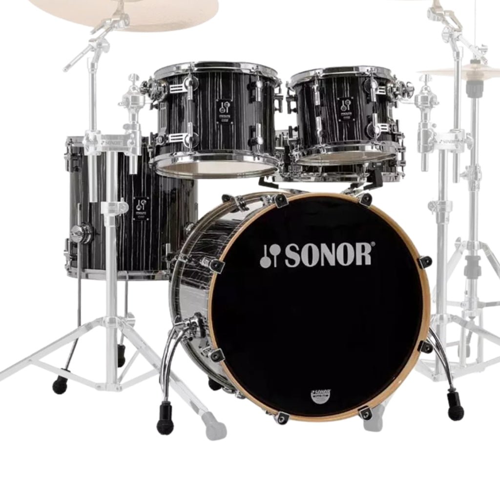 Sonor Prolite Series 5-piece Shell Pack with Snare - Ebony White Stripes Acoustic Drums Sky Music