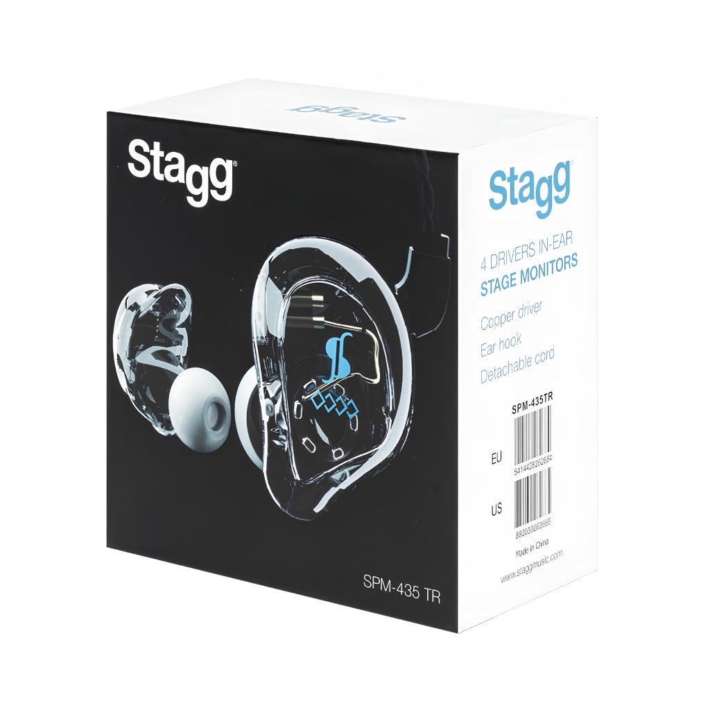 Stagg SPM-435 4 Driver High Resolution In-Ear Monitors - Transparent IEM Systems Sky Music