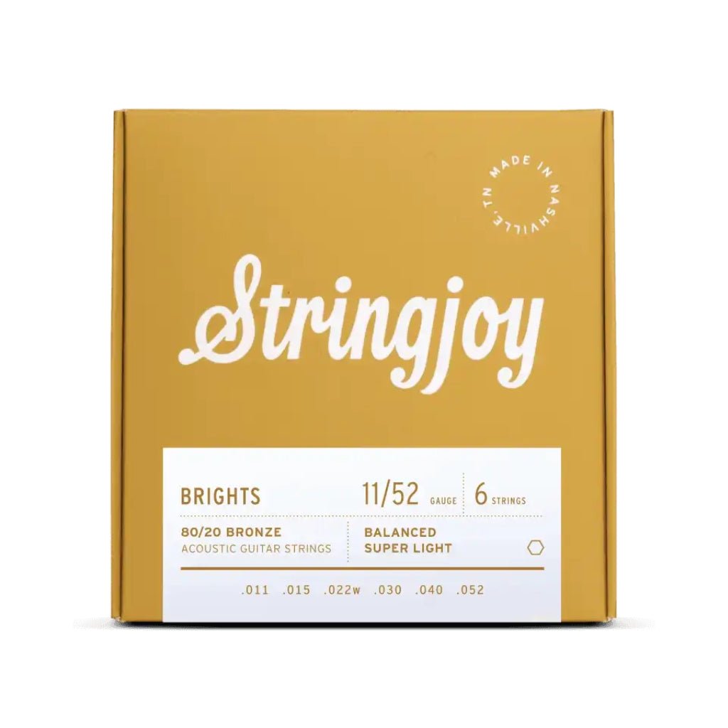 Stringjoy Brights 80/20 Bronze Acoustic Guitar Strings - Super Light Gauge (.011 - .052) Fretted Instrument Strings Sky Music