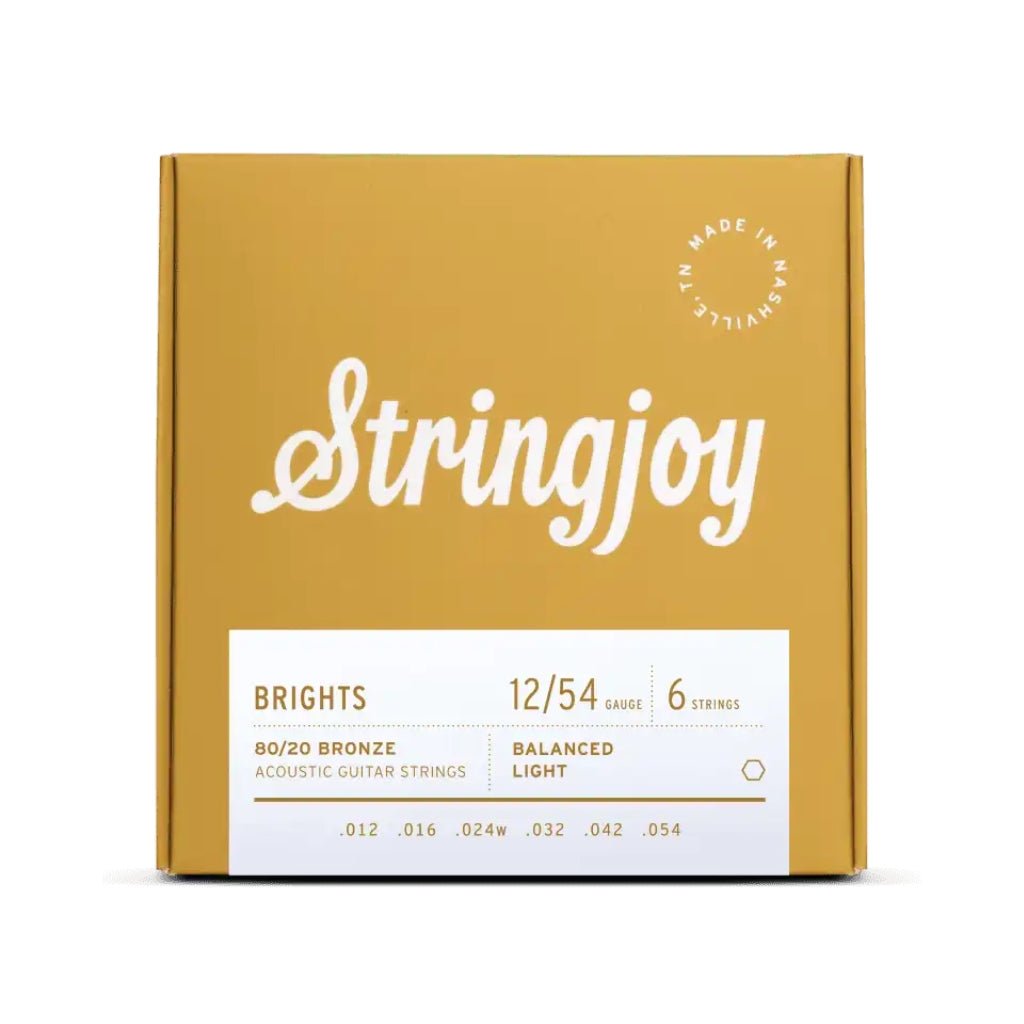 Stringjoy Brights Bronze Acoustic Guitar Strings - Light Gauge (.012 - .054) Fretted Instrument Strings Sky Music