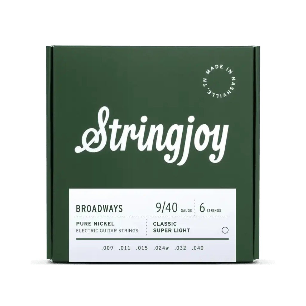 Stringjoy Broadways Classic Pure Nickel Electric Guitar Strings - .009 - .040 Super Light Fretted Instrument Strings Sky Music