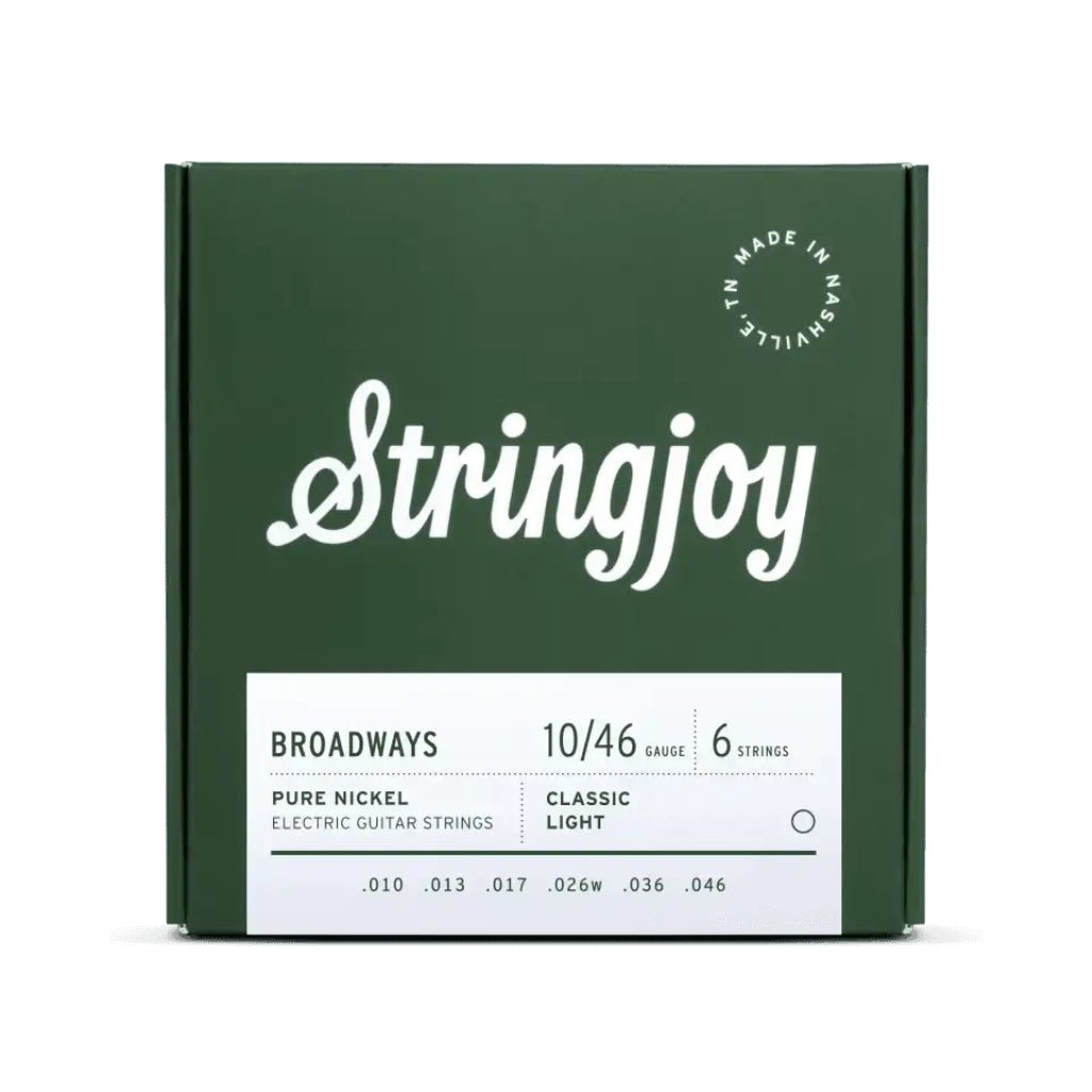Stringjoy Broadways Classic Pure Nickel Electric Guitar Strings - .010 - .046 Light Fretted Instrument Strings Sky Music