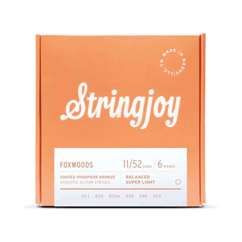Stringjoy Foxwoods Coated Acoustic Guitar Strings - .011-.052 Super Light Fretted Instrument Strings Sky Music