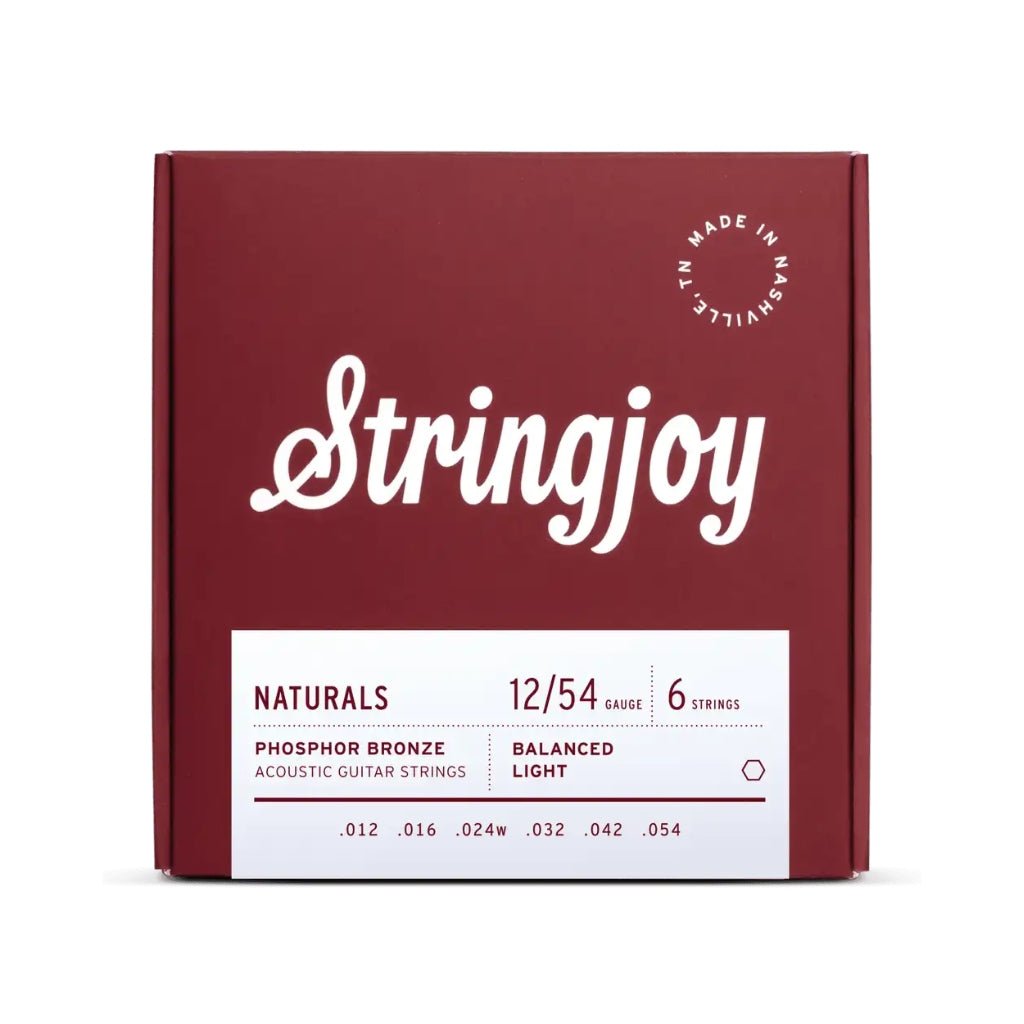 Stringjoy Naturals Phosphor Bronze Acoustic Guitar Strings - .012-.054 Light Fretted Instrument Strings Sky Music