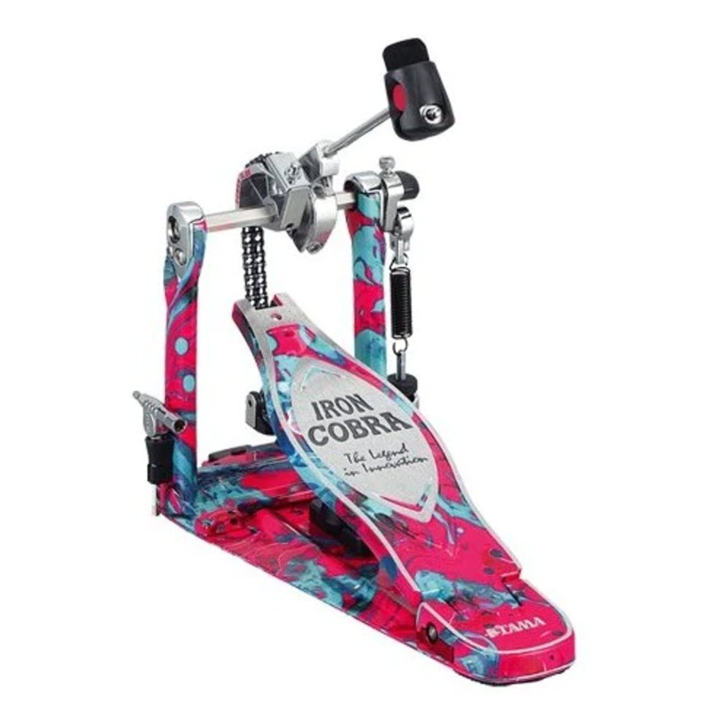 Tama 50th Anniversary Limited Iron Cobra Power Glide Single Pedal - Marble Coral Swirl Drum Hardware Sky Music
