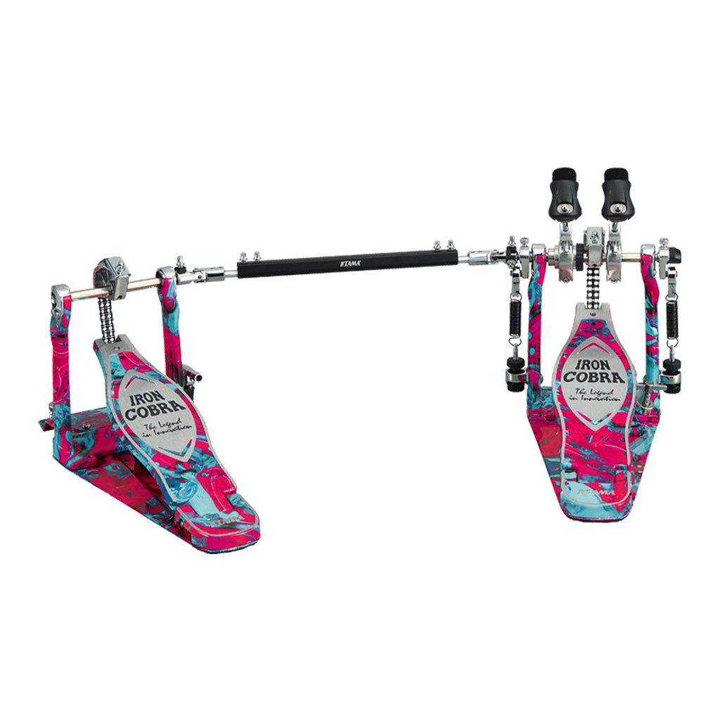 Tama 50th Anniversary Limited Iron Cobra Power Glide Twin Pedal - Marble Coral Swirl Drum Hardware Sky Music