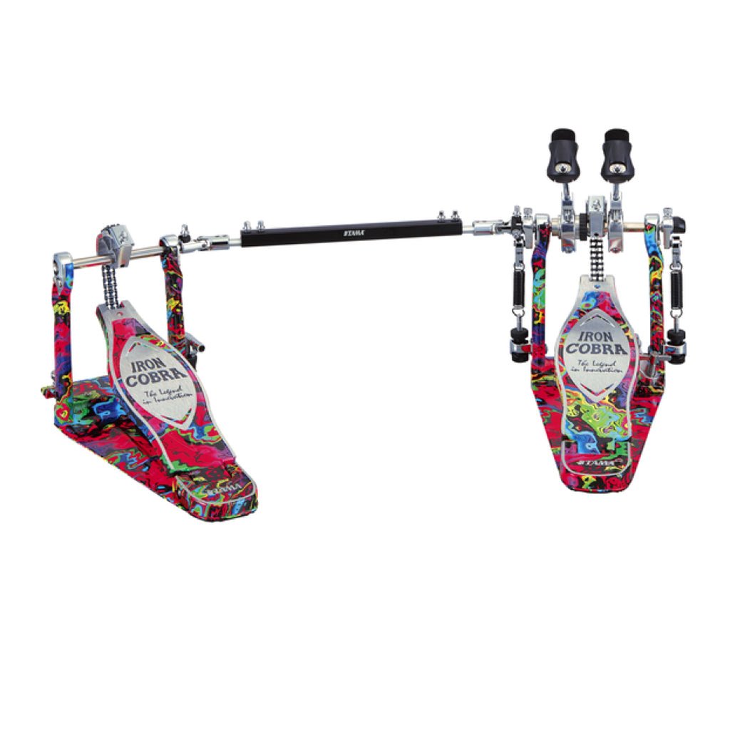 Tama 50th Anniversary Limited Iron Cobra Power Glide Twin Pedal - Marble Psychedelic Rainbow Drum Hardware Sky Music