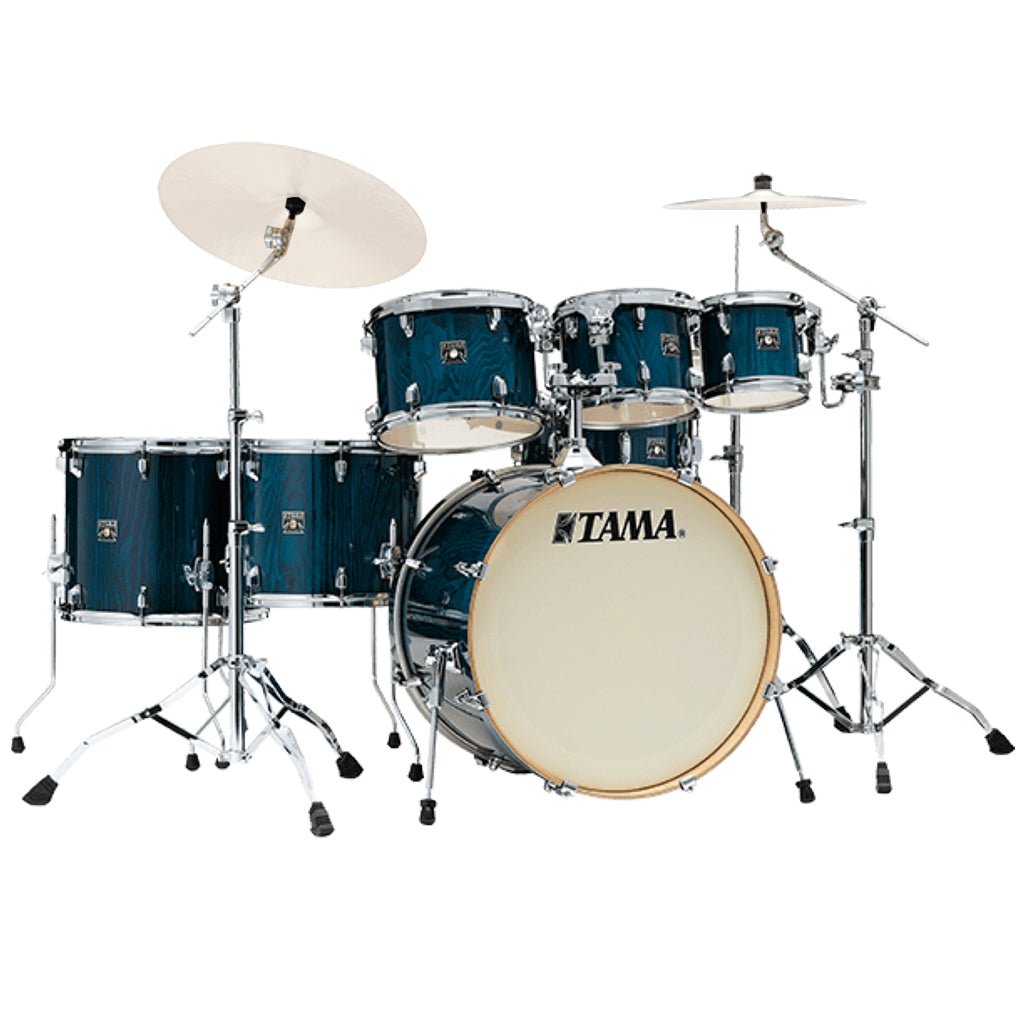 Tama CL72S Superstar Classic 7-Piece Shell Pack with 22" Bass Drum and SM5W Hardware - Gloss Sapphire Lacebark Pine Acoustic Drums Sky Music