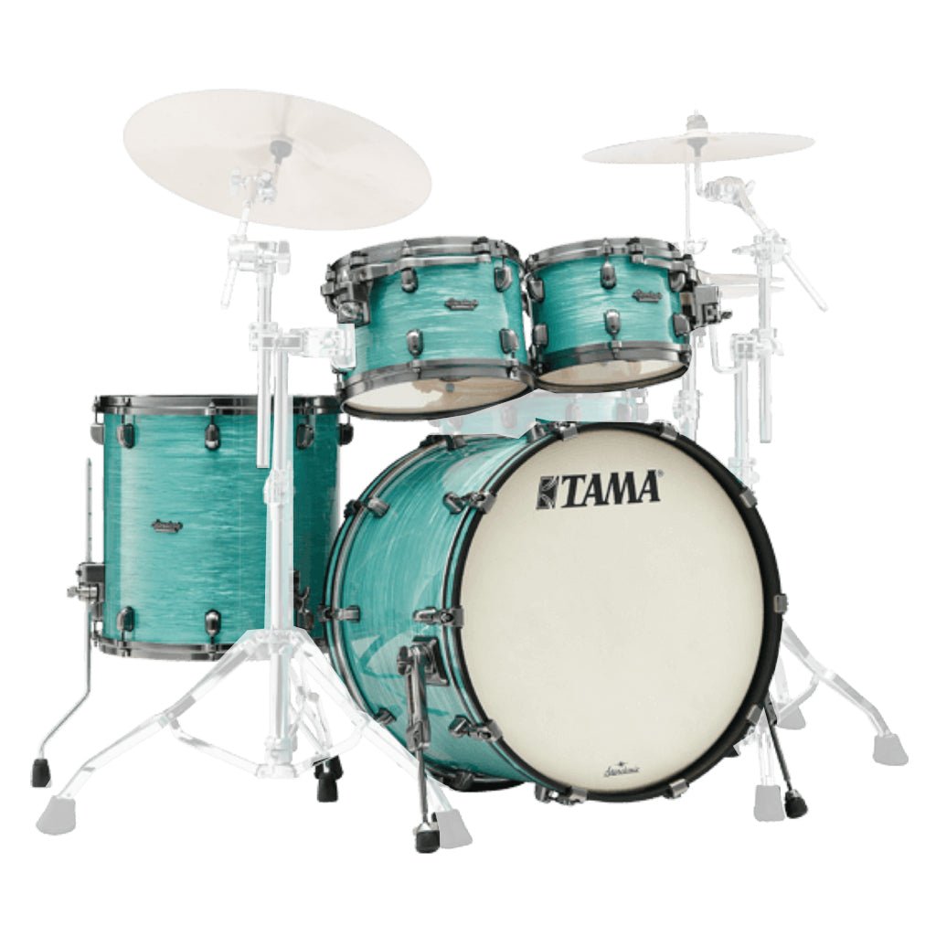 Tama Starclassic Maple 4-Piece Shell Pack with 22" Bass Drum and Black Nickel Shell Hardware - Surf Green Silk Acoustic Drums Sky Music