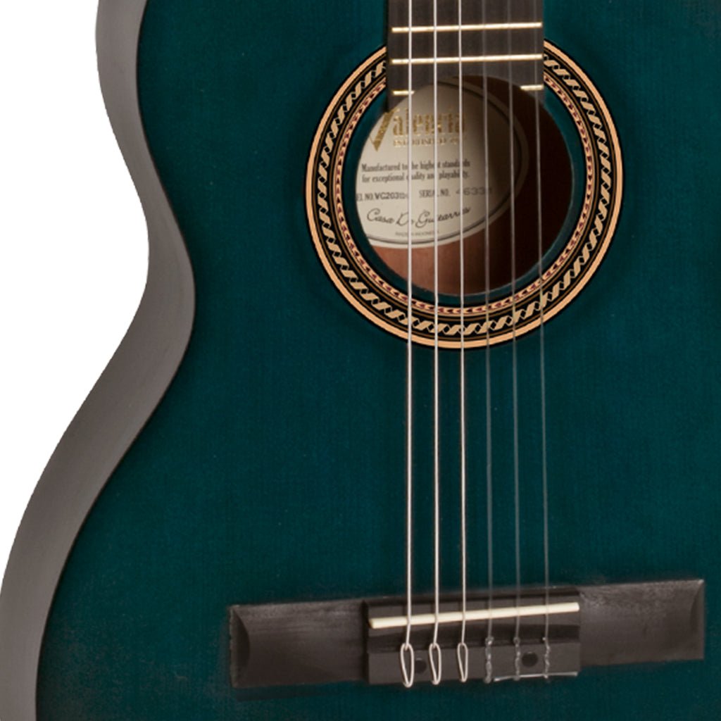 Valencia VC203 - 3/4 Classical Guitar - Satin Transparent Blue Classical Guitars Sky Music