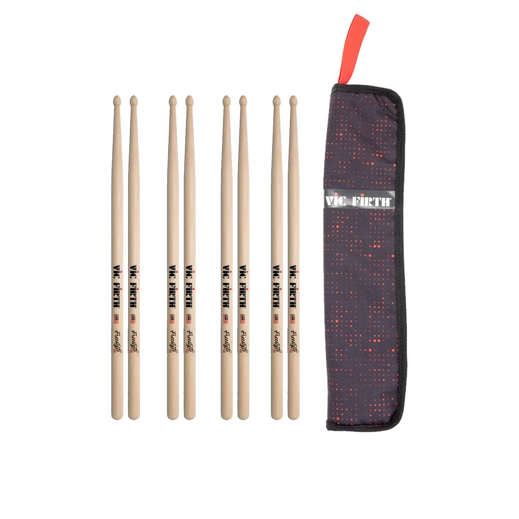 Vic Firth Freestyle 5B w/FREE Essential Stick Bag - 4 Pack Drum Sticks Sky Music