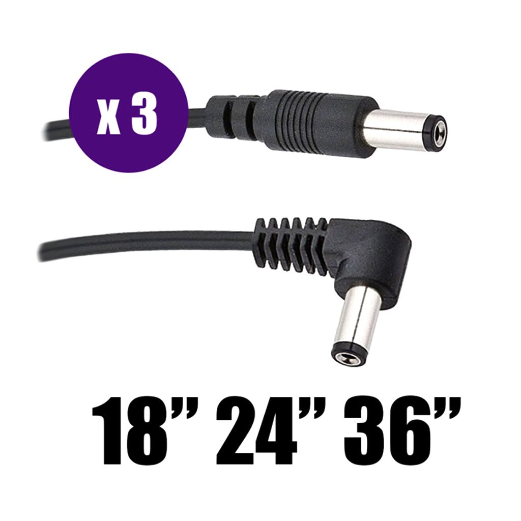 Voodoo Lab Standard Polarity 2.1mm Right-Angle to Straight 18/24/36" Cables - 3 Pack Pedal &amp; Pedalboard Accessories Sky Music